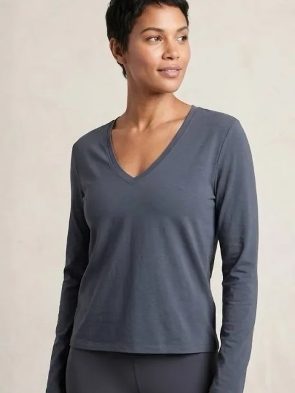 Athleta Essential V-Neck Long Sleeve Top - Granite Blue- Size Large NWT
